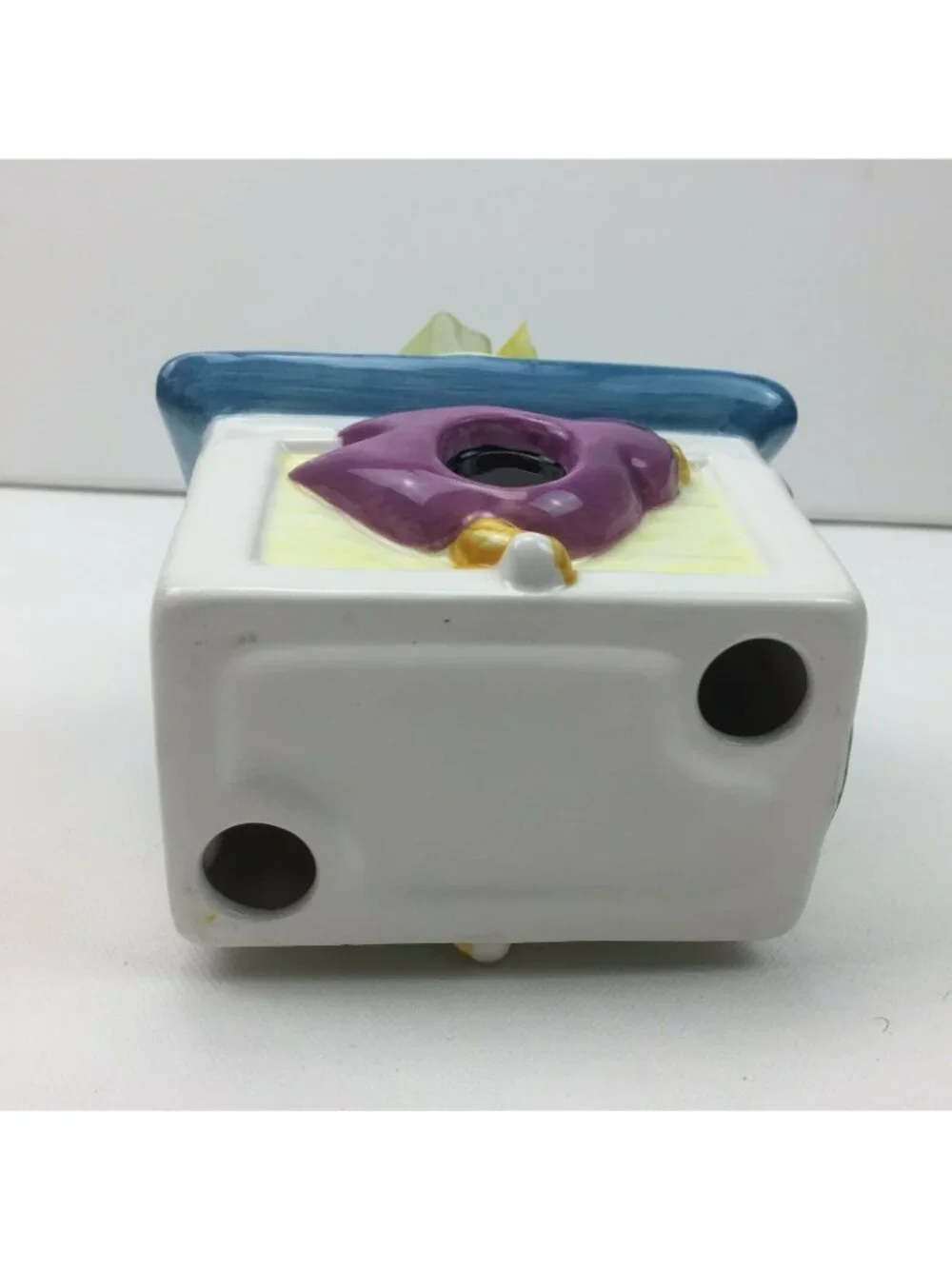 White Ceramic Birdhouse Blue Birds Sun Flowers Purple Yellow Green Ribbon